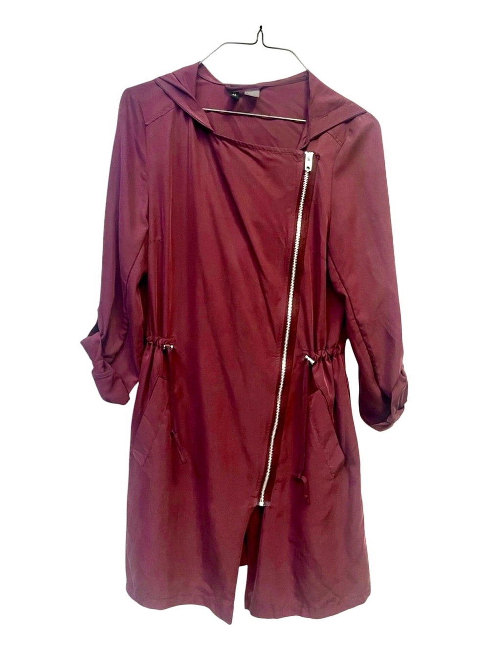 Divided H&M Burgundy Brown Drapey Asymmetrical Zip Anorak, Size Medium, Like New
